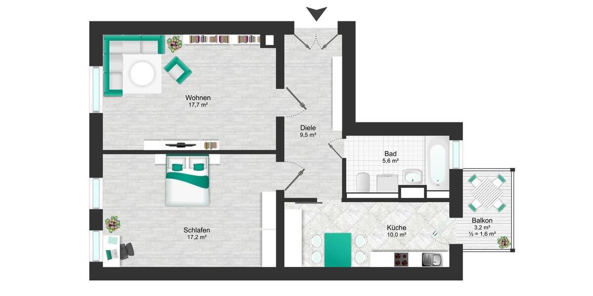 Etagenwohnung Leipzig Nord - 2 Zimmer, 61 m&sup2;, 800&euro; | Angebot:25405058
