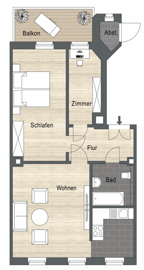 Etagenwohnung Leipzig Südost - 2 Zimmer, 63 m&sup2;, 859&euro; | Angebot:26424132