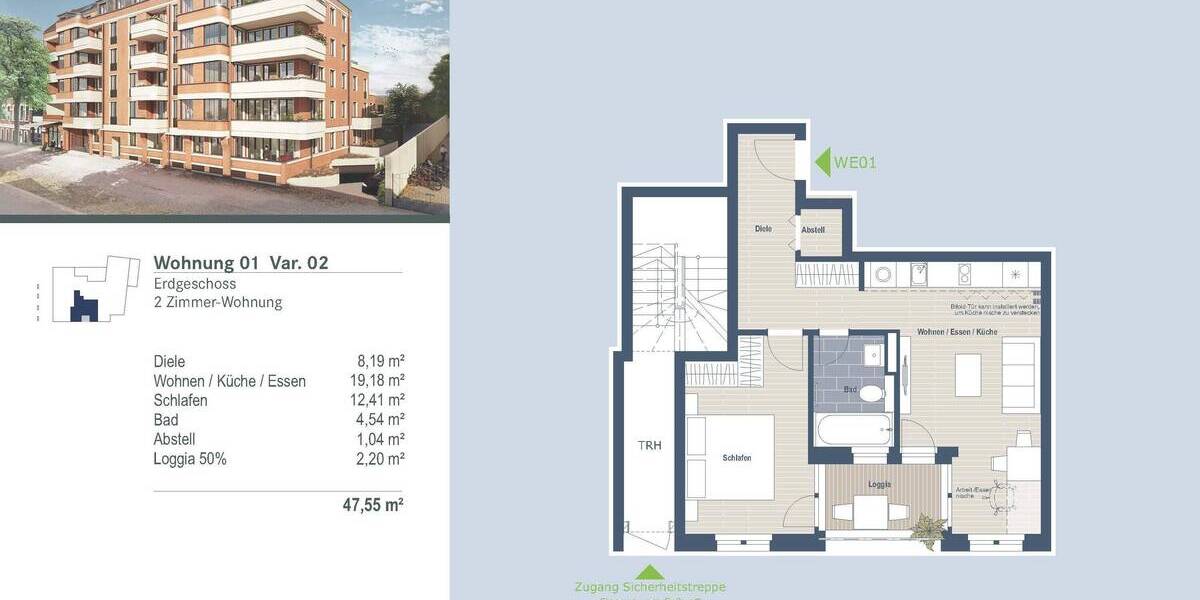 Etagenwohnung Leipzig Schleußig - 2 Zimmer, 47 m&sup2;, 252.000&euro; | Angebot:25998338