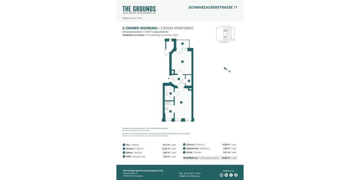 Etagenwohnung Leipzig Stötteritz - 2 Zimmer, 44 m&sup2;, 165.000&euro; | Angebot:25750182