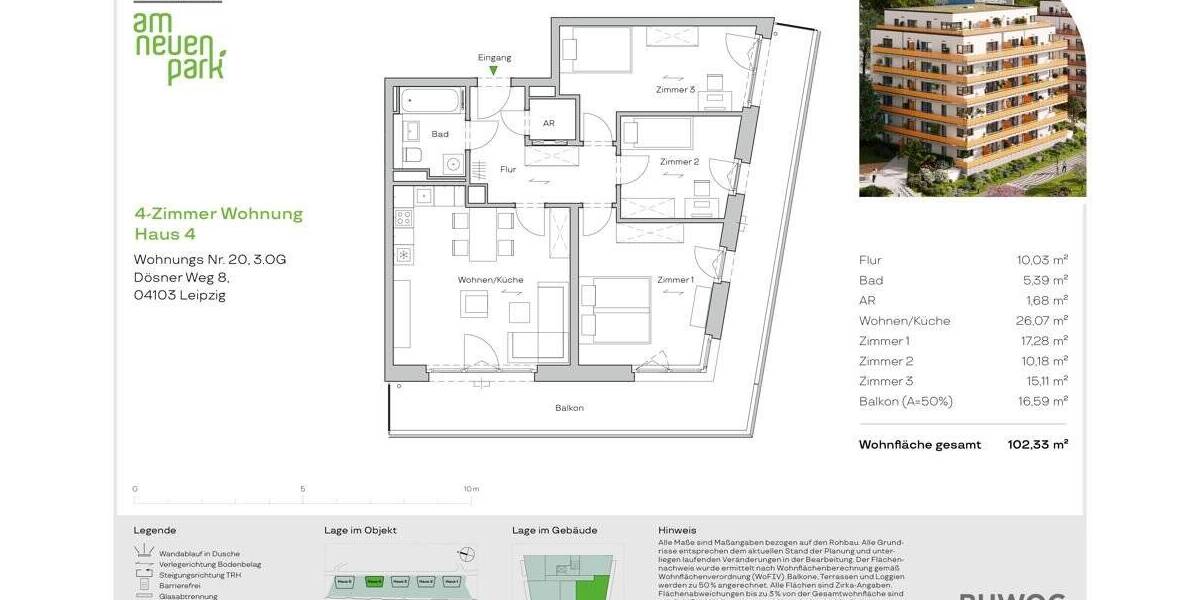 Etagenwohnung Leipzig Zentrum-Südost - 4 Zimmer, 102 m&sup2;, 545.000&euro; | Angebot:25789972