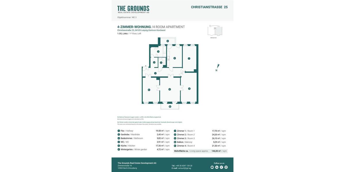 Etagenwohnung Leipzig Zentrum-Nordwest - 4 Zimmer, 146 m&sup2;, 775.000&euro; | Angebot:25713974