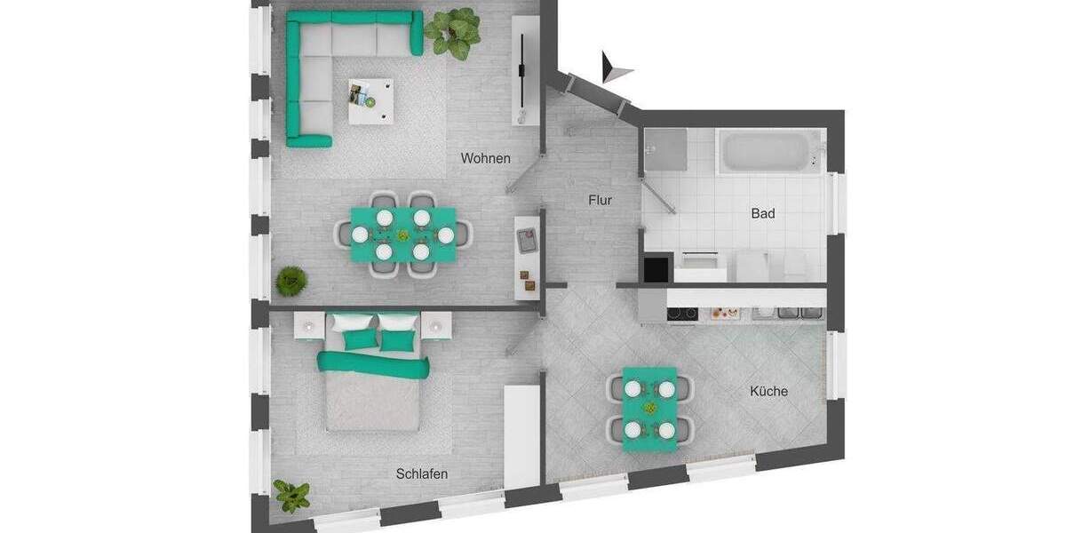 Etagenwohnung Leipzig Dölitz-Dösen - 2 Zimmer, 61 m&sup2;, 149.000&euro; | Angebot:25673716