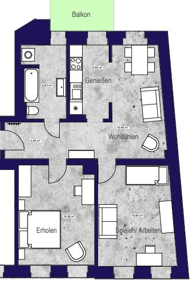 Etagenwohnung Leipzig Altwest - 3 Zimmer, 72 m&sup2;, 1.085&euro; | Angebot:26367377