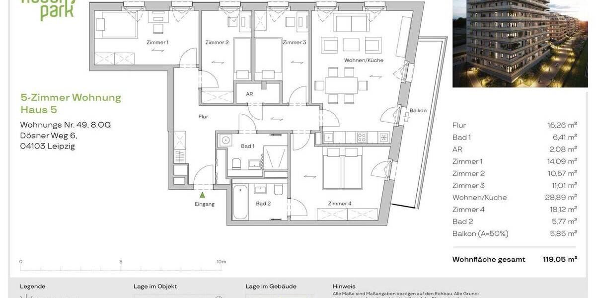 Etagenwohnung Leipzig Zentrum-Südost - 5 Zimmer, 119 m&sup2;, 754.000&euro; | Angebot:25739857