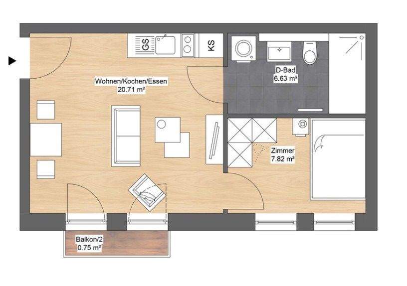 Etagenwohnung Leipzig Eutritzsch - 2 Zimmer, 35 m&sup2;, 218.000&euro; | Angebot:25684319