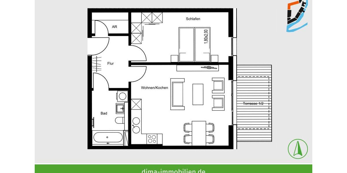 Erdgeschoßwohnung Schkeuditz - 2 Zimmer, 62 m&sup2;, 778&euro; | Angebot:25646441
