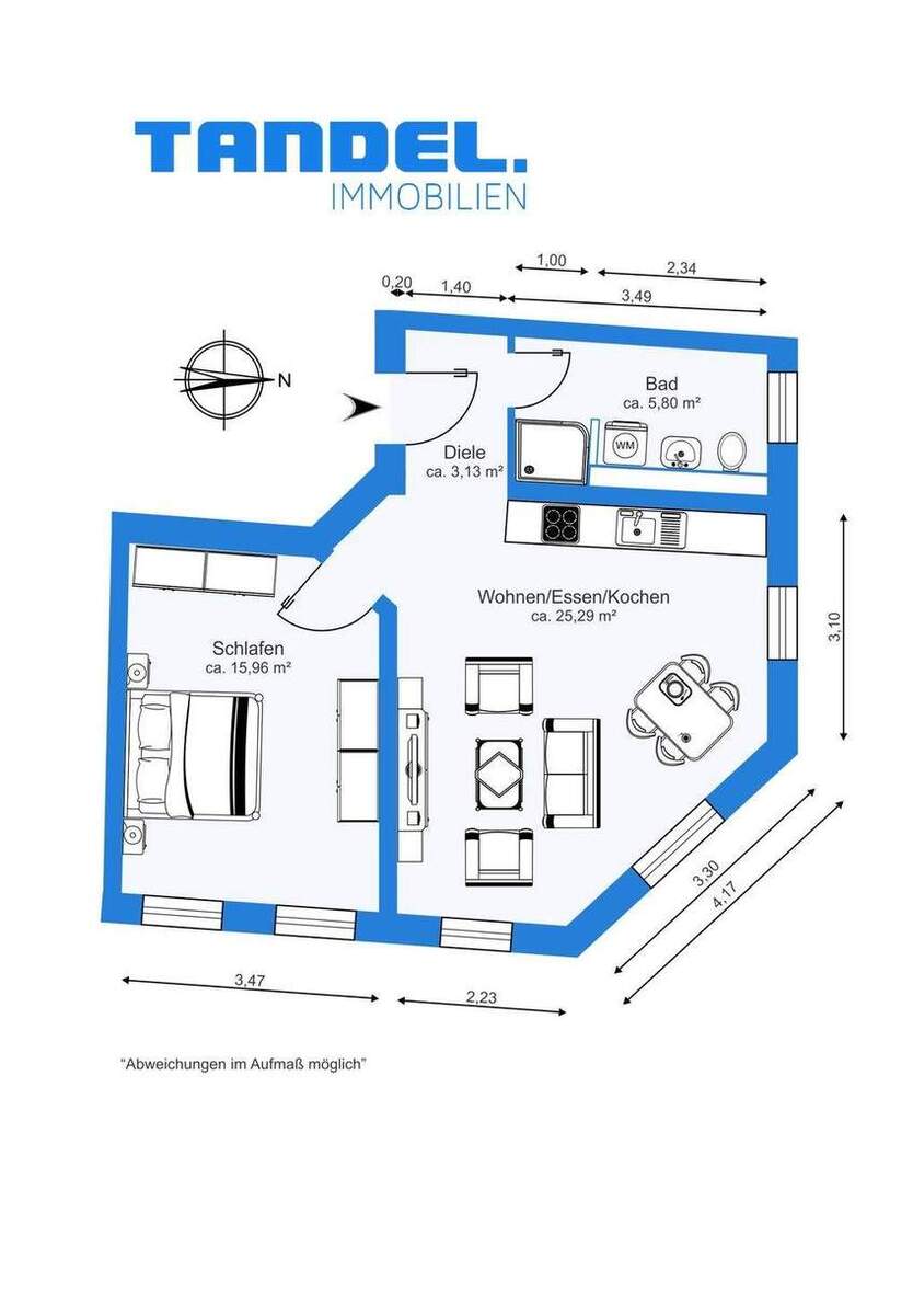 Schöne Erdgeschosswohnung mit geräumiger Wohnküche mit Einbauküche, Dusche und Fußbodenheizung! 2 zimmer