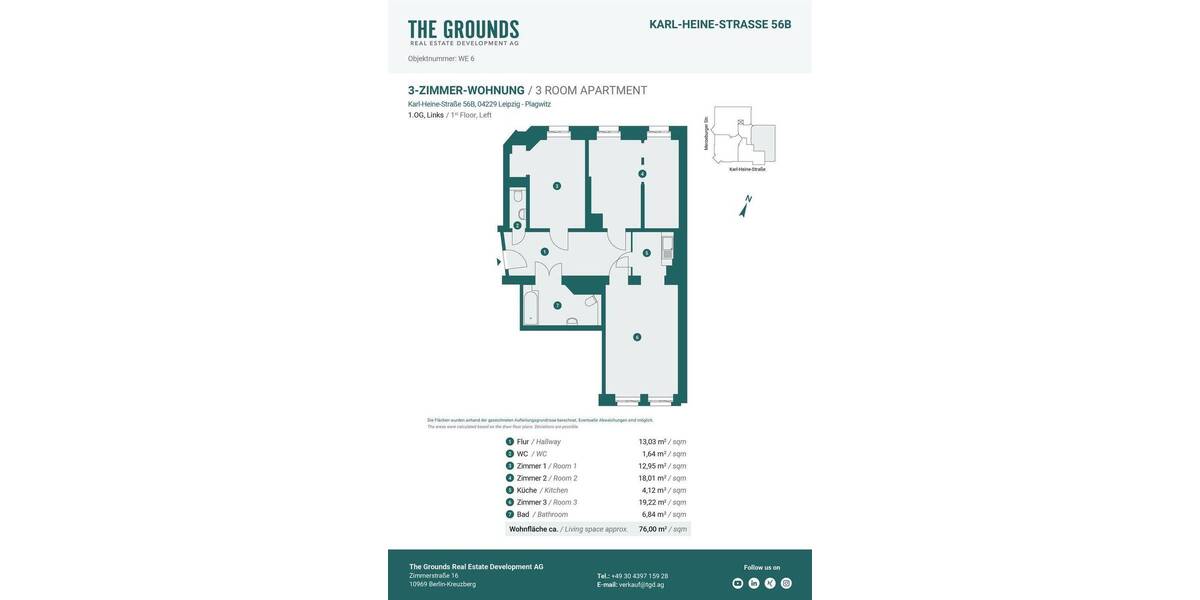 Etagenwohnung Leipzig Plagwitz - 3 Zimmer, 76 m&sup2;, 265.000&euro; | Angebot:26440082