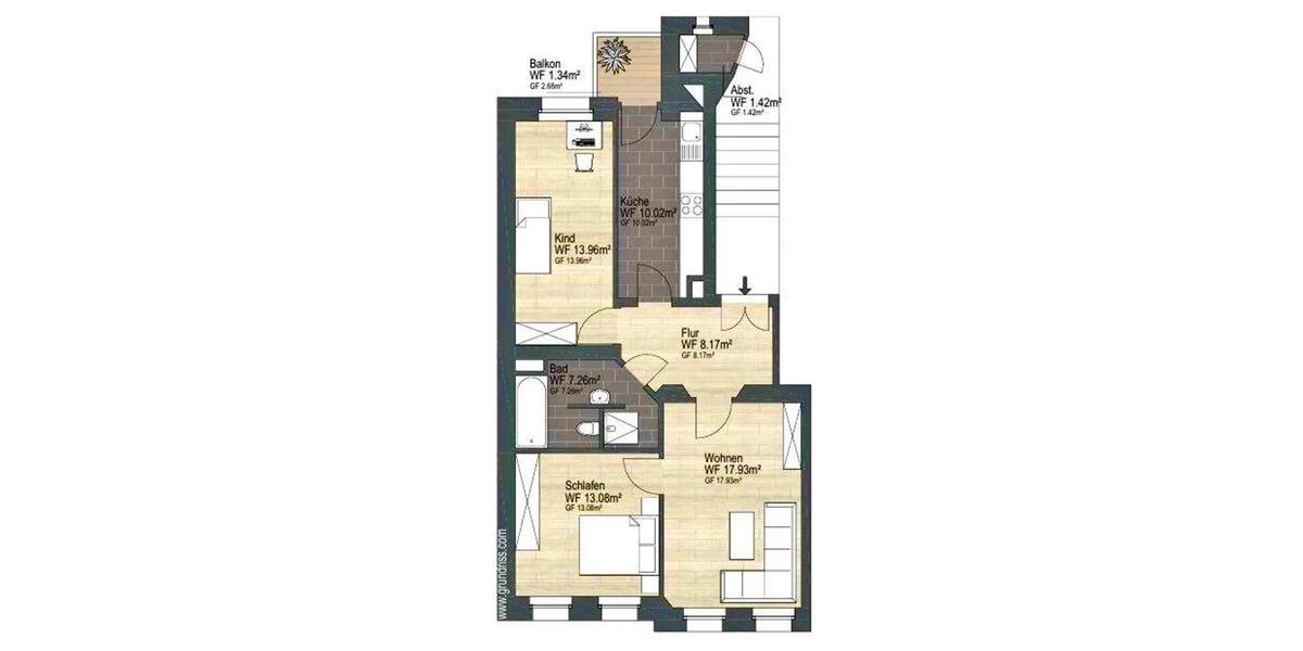 Etagenwohnung Leipzig Nordost - 3 Zimmer, 72 m&sup2;, 669&euro; | Angebot:26124002