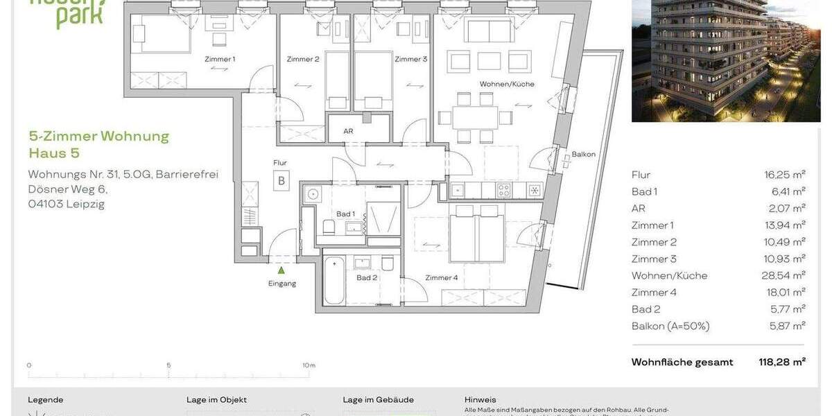 Etagenwohnung Leipzig Zentrum-Südost - 5 Zimmer, 118 m&sup2;, 712.000&euro; | Angebot:25364247