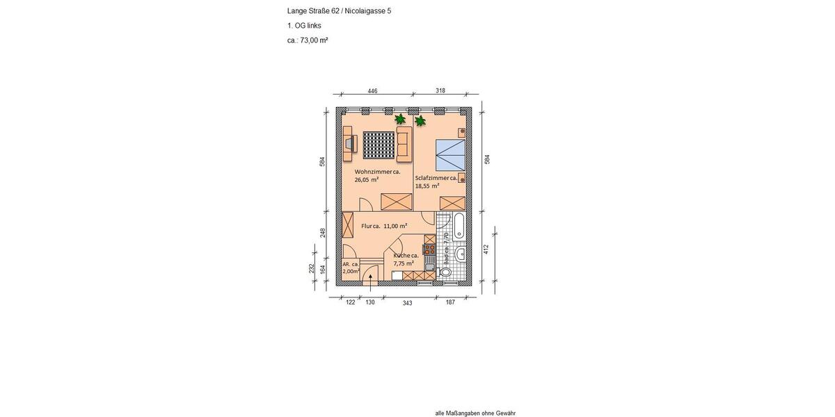 große 2-Raumwohnung in der Innenstadt 2 zimmer
