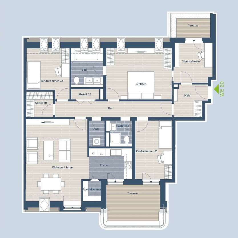 Einziges Neubauprojekt in Schleußig! Wohnung im DG, ca. 123m², 4 12 -Zi. mit 2 Bädern & 2 Terrassen 4.5 zimmer