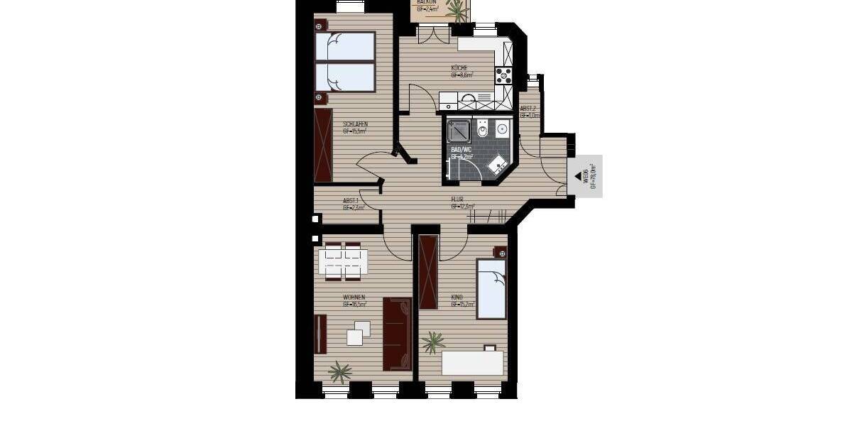 Etagenwohnung Leipzig Schönefeld-Abtnaundorf - 3 Zimmer, 78 m&sup2;, 193.000&euro; | Angebot:26486960