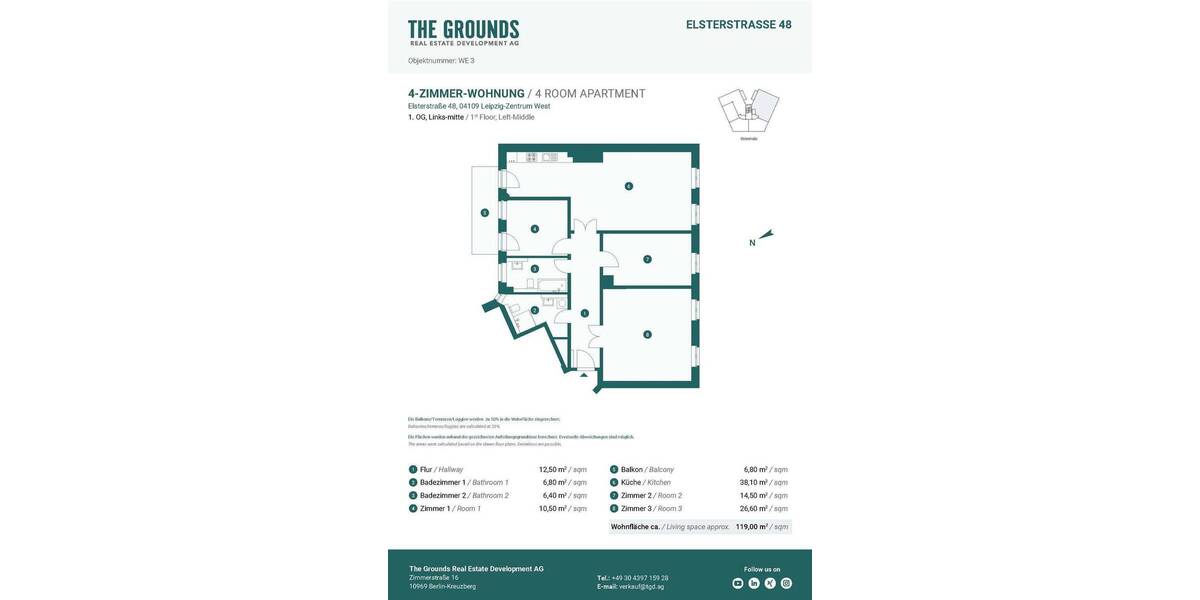 Etagenwohnung Leipzig Zentrum-West - 4 Zimmer, 119 m&sup2;, 599.000&euro; | Angebot:25711846