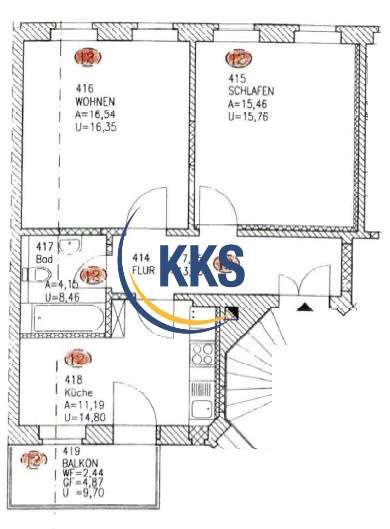 Etagenwohnung Leipzig Mitte - 2 Zimmer, 59 m&sup2;, 174.000&euro; | Angebot:25523473