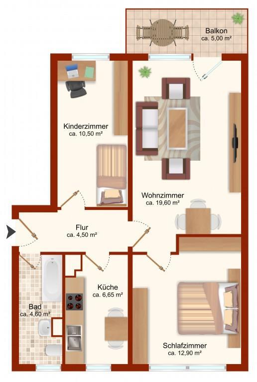 Schöne 3 Raum Wohnung mit Balkon zu vermieten! zimmer
