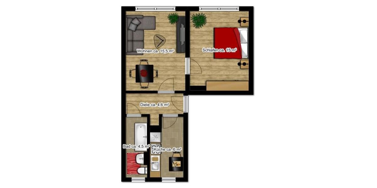 Erdgeschoßwohnung Borna - 2 Zimmer, 47 m&sup2;, 380&euro; | Angebot:25861221