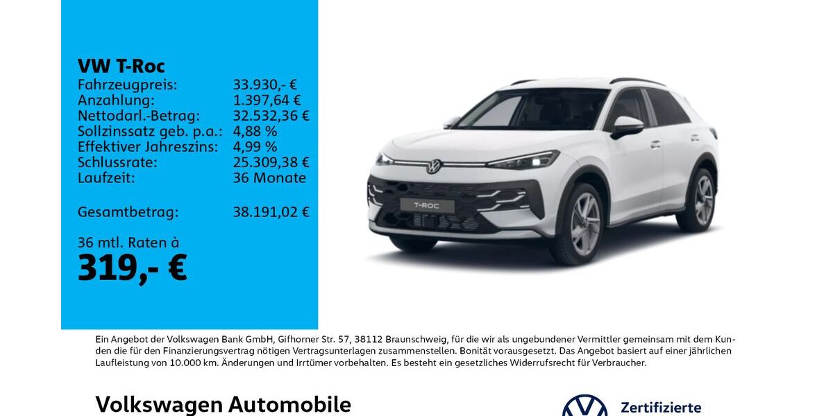 VW T-Roc 7.500 km 33.930 &euro; Leipzig 04178