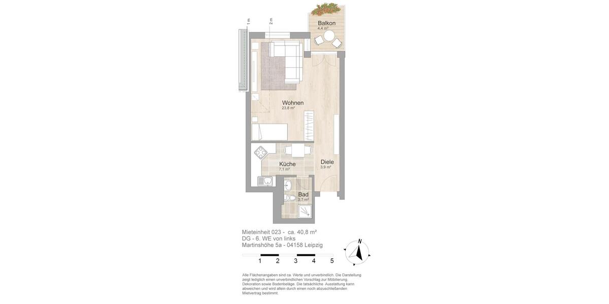 Dachgeschoßwohnung Leipzig Nord - 1 Zimmer, 40 m&sup2;, 429&euro; | Angebot:26664456