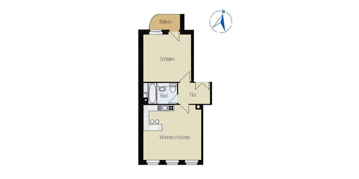Etagenwohnung Leipzig Leutzsch - 2 Zimmer, 47 m&sup2;, 125.000&euro; | Angebot:26390573