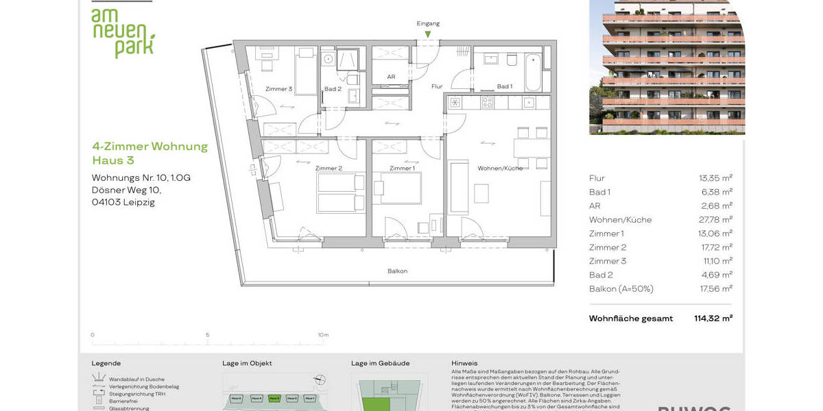 Etagenwohnung Leipzig Zentrum-Südost - 4 Zimmer, 114 m&sup2;, 571.000&euro; | Angebot:25840103