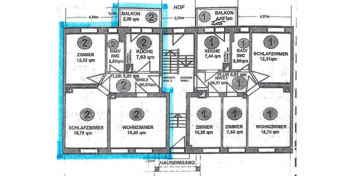 Etagenwohnung Leipzig Süd - 3 Zimmer, 69 m&sup2;, 849&euro; | Angebot:25993056