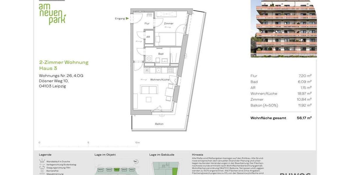 Etagenwohnung Leipzig Zentrum-Südost - 2 Zimmer, 56 m&sup2;, 309.000&euro; | Angebot:25716960
