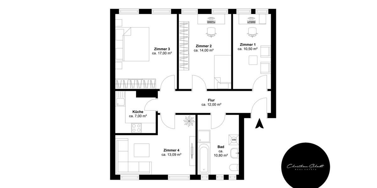 Etagenwohnung Leipzig Nord - 4 Zimmer, 84 m&sup2;, 1.099&euro; | Angebot:26382738