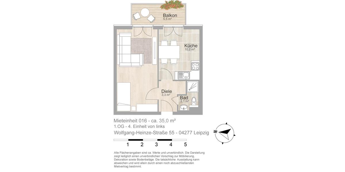 Etagenwohnung Leipzig Süd - 1 Zimmer, 35 m&sup2;, 420&euro; | Angebot:26251367