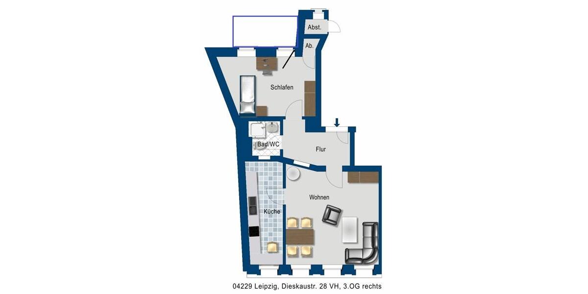 Etagenwohnung Leipzig Altwest - 2 Zimmer, 64 m&sup2;, 599&euro; | Angebot:26389045