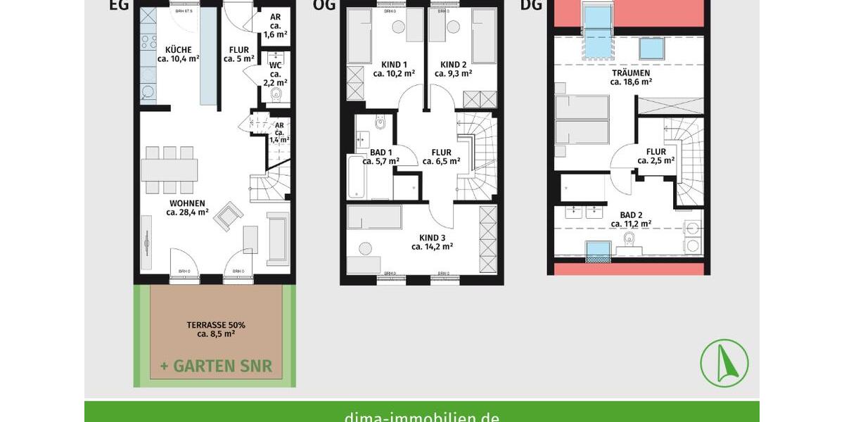Maisonettenwohnung Leipzig Südwest - 4.5 Zimmer, 136 m&sup2;, 1.627&euro; | Angebot:26533096