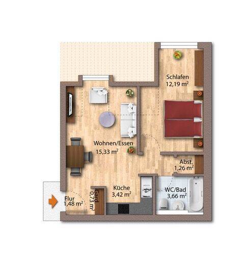 Etagenwohnung Leipzig Leutzsch - 2 Zimmer, 41 m&sup2;, 120.000&euro; | Angebot:26188636