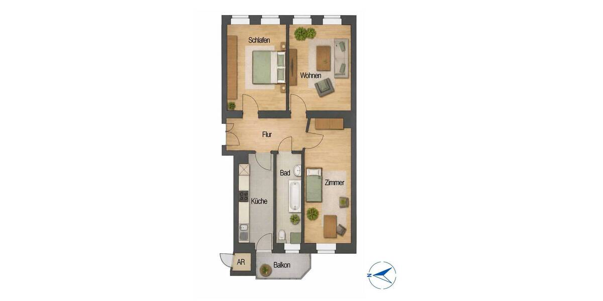 Etagenwohnung Leipzig Anger-Crottendorf - 3 Zimmer, 75 m&sup2;, 185.000&euro; | Angebot:26703441