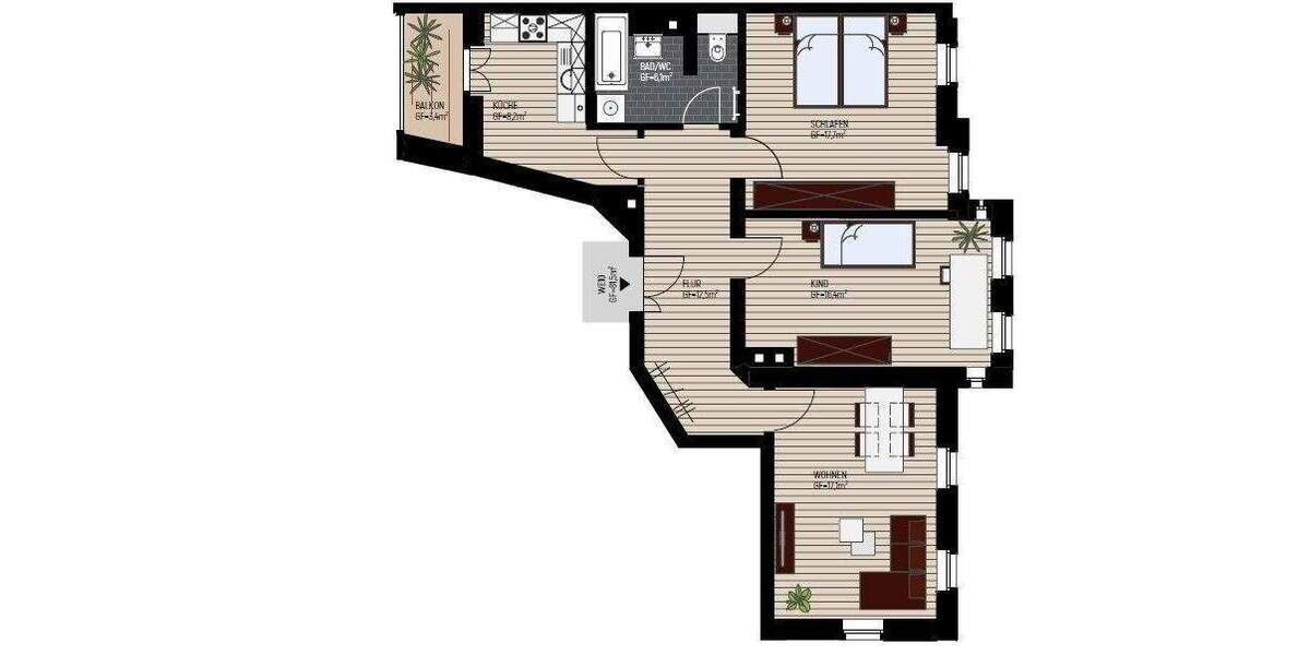 Etagenwohnung Leipzig Schönefeld-Abtnaundorf - 3 Zimmer, 81 m&sup2;, 215.975&euro; | Angebot:24544824