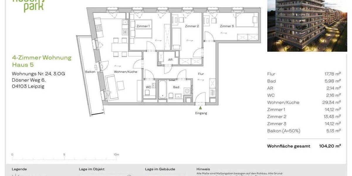Etagenwohnung Leipzig Zentrum-Südost - 4 Zimmer, 104 m&sup2;, 575.000&euro; | Angebot:25790932