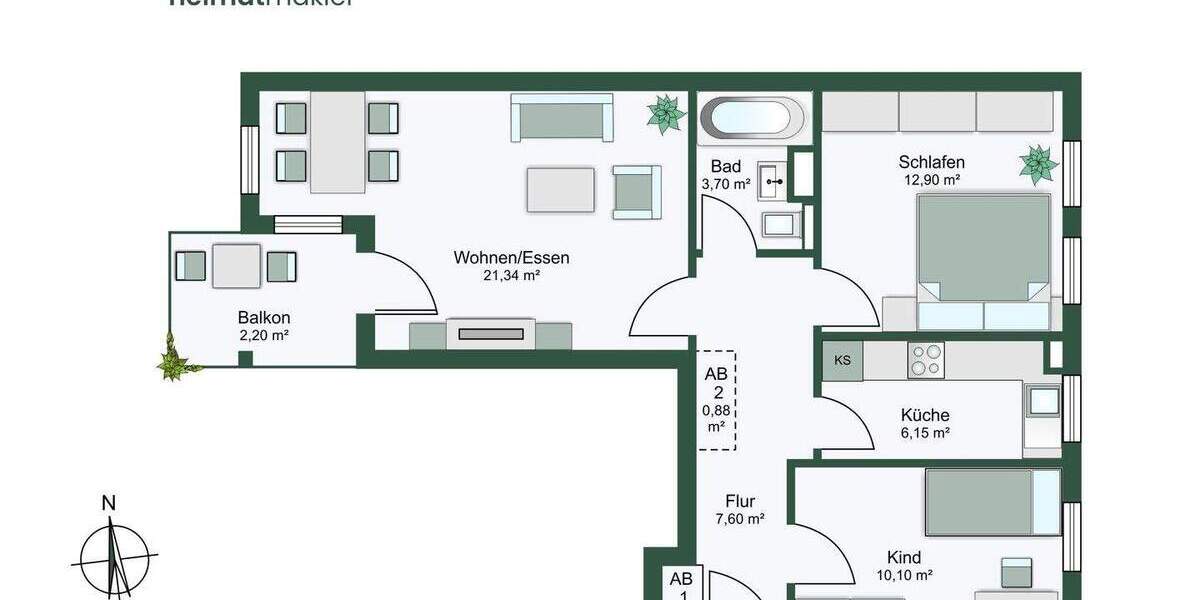 Etagenwohnung Leipzig Zentrum-Süd - 3 Zimmer, 65 m&sup2;, 198.000&euro; | Angebot:25776145