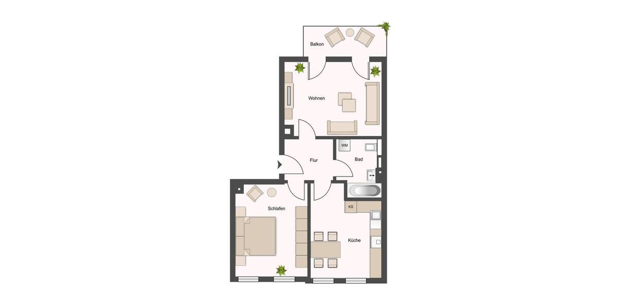 Etagenwohnung Leipzig Gohlis-Süd - 2 Zimmer, 59 m&sup2;, 210.000&euro; | Angebot:26595177