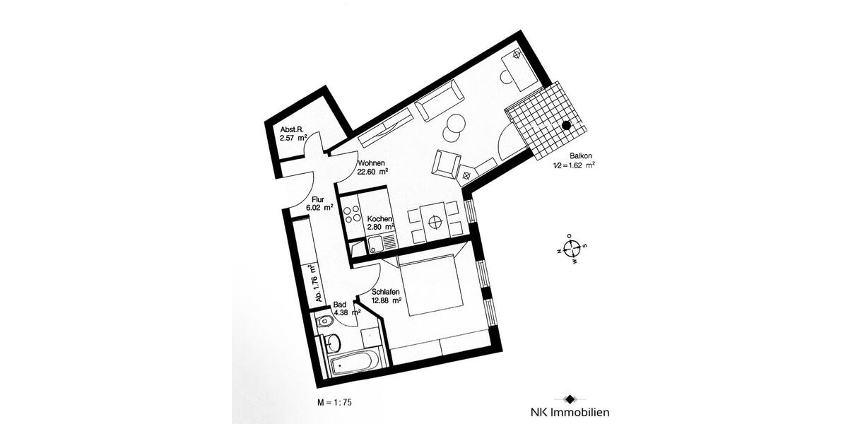Etagenwohnung Leipzig West - 2 Zimmer, 55 m&sup2;, 495&euro; | Angebot:26404450