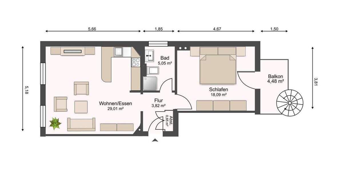 Etagenwohnung Leipzig Zentrum-West - 2 Zimmer, 59 m&sup2;, 239.000&euro; | Angebot:25733641