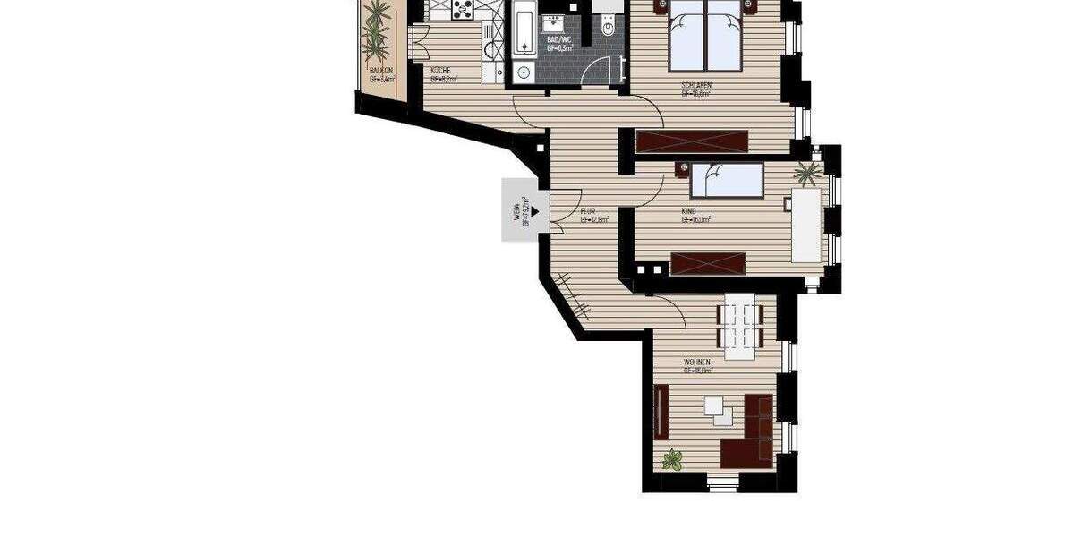 Etagenwohnung Leipzig Schönefeld-Abtnaundorf - 3 Zimmer, 79 m&sup2;, 209.880&euro; | Angebot:25998368