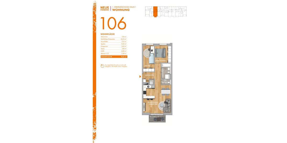 Etagenwohnung Leipzig Nordwest - 3 Zimmer, 76 m&sup2;, 1.384&euro; | Angebot:24605535