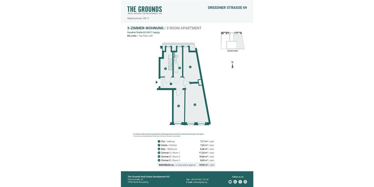 Etagenwohnung Leipzig Reudnitz-Thonberg - 3 Zimmer, 60 m&sup2;, 181.000&euro; | Angebot:26870188
