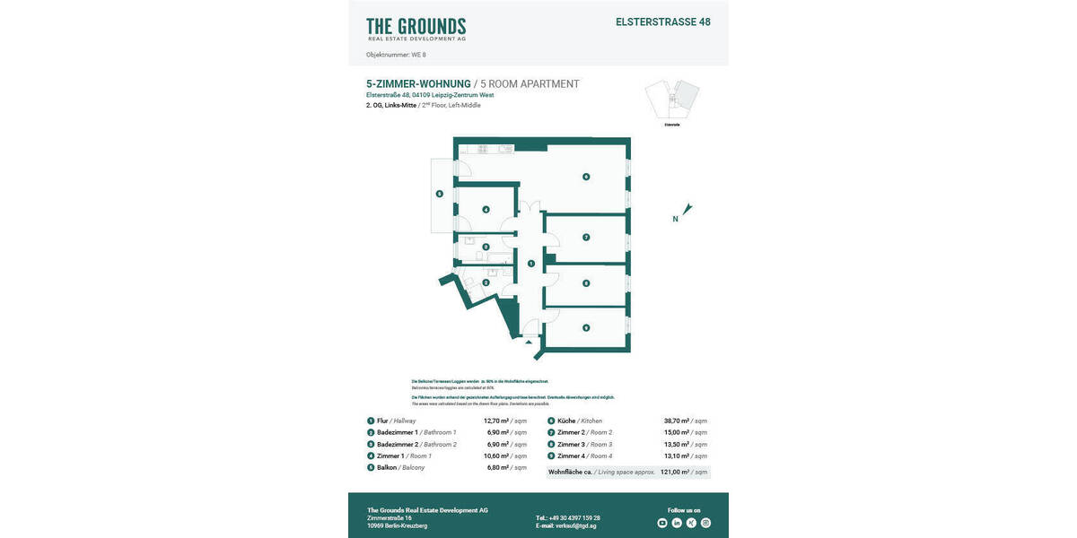 Etagenwohnung Leipzig Zentrum-West - 5 Zimmer, 121 m&sup2;, 609.000&euro; | Angebot:26084548