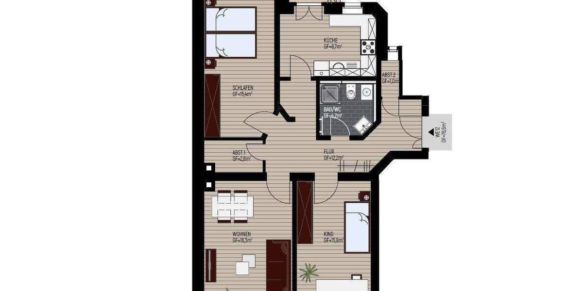 Etagenwohnung Leipzig Schönefeld-Abtnaundorf - 3 Zimmer, 78 m&sup2;, 224.010&euro; | Angebot:25912925