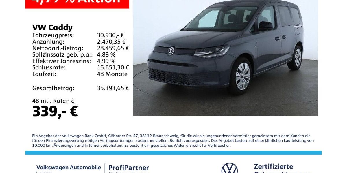 VW Caddy 3.894 km 30.660 &euro; Leipzig 04178