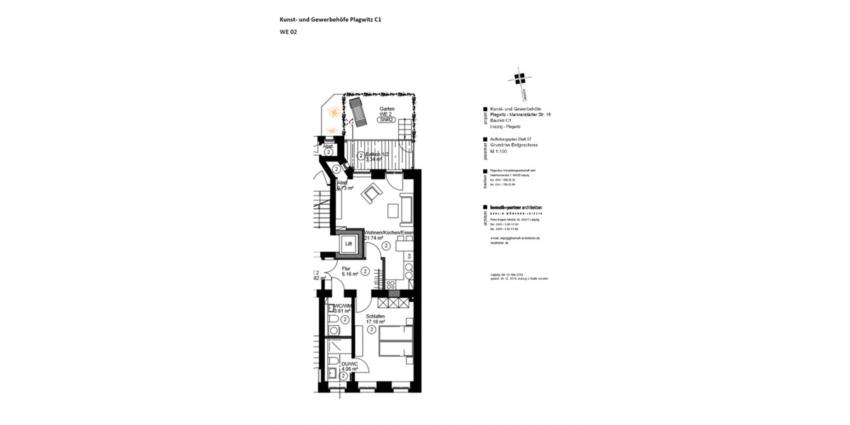 Erdgeschoßwohnung Leipzig Altwest - 2 Zimmer, 56 m&sup2;, 850&euro; | Angebot:25380122