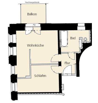 Etagenwohnung Leipzig Neustadt-Neuschönefeld - 2 Zimmer, 42 m&sup2;, 135.000&euro; | Angebot:25776527