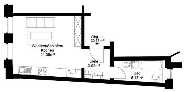 Solides 1 - Zimmer Appartement als Kapitalanlage im Denkmal - MFH 1 zimmer