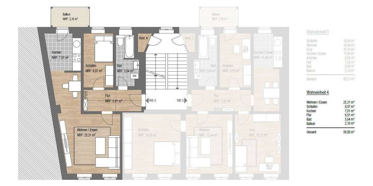 Etagenwohnung Leipzig Volkmarsdorf - 2 Zimmer, 56 m&sup2;, 158.150&euro; | Angebot:25998336